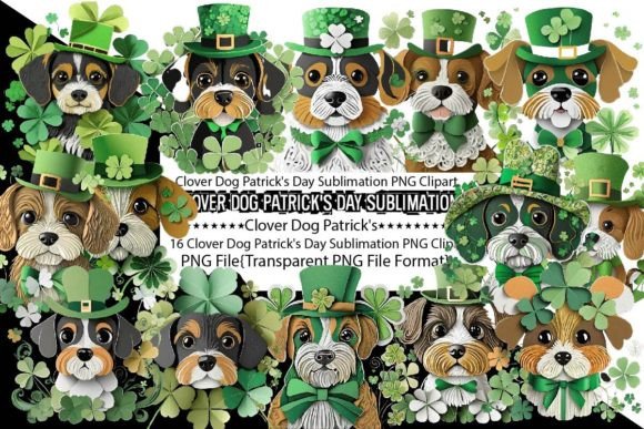 3d Clover Dog Patrick s Day Sublimation Graphics and Print Templates
