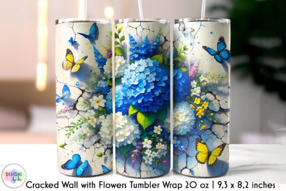 3D Cracked Wall Flowers Tumbler Wrap Graphics for Tumbler Wraps