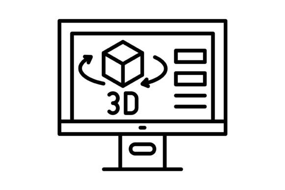 3D Design Outline Icon for Graphics and Icons