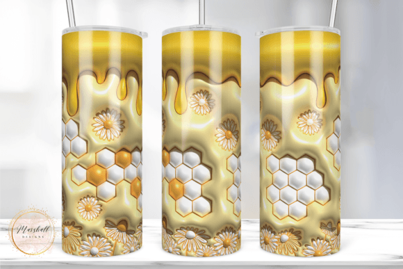 3D Inflated Honey Daisy Tumbler Wrap Graphics and Print Templates