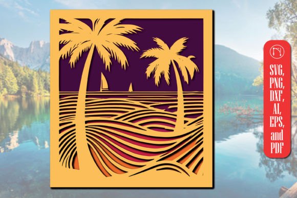 3D Layer Summer Sea Wall Art SVG for Laser Cutting
