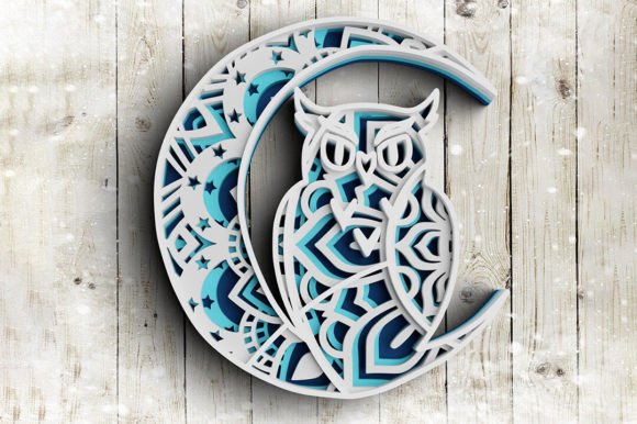3D Owl Mandala SVG DXF 4 Layer - Owl Svg Graphics Crafts