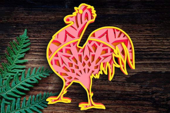 3D Rooster SVG DXF 4 Layer - Bird Svg 3D