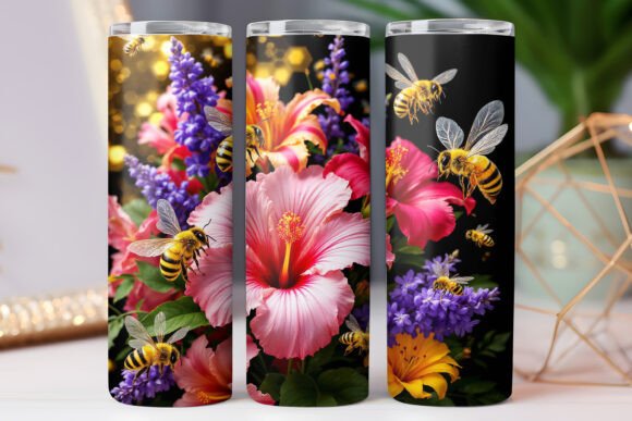 Bee Sunflower Tumbler Wrap 3d Design Png Graphics and Tumbler Wraps