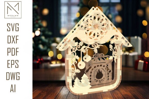 Christmas Fireplace Ornament SVG: A Laser-Cut Design for Winter Amp Content