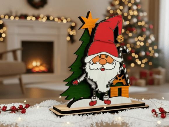 Christmas Gnome Wooden Holiday Figurine: A Laser-Cut SVG Asset for Winter Amp Projects