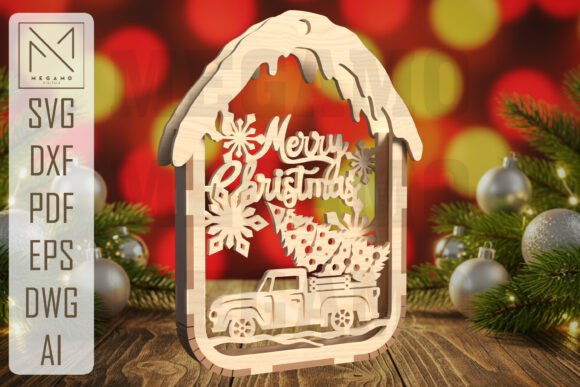 Christmas Truck Ornament SVG for Laser Cutting in Winter Amp Branding