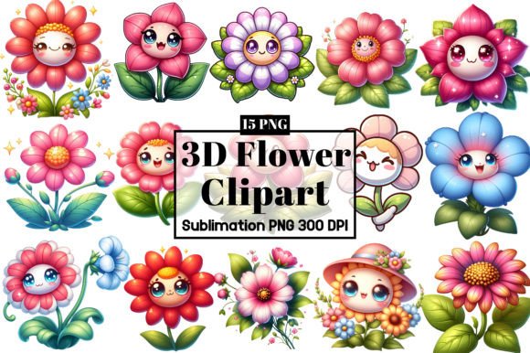 Cute Flower Clipart PNG Set Bundle