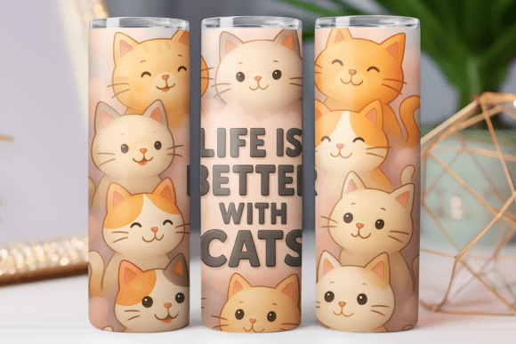 Cute Kitty Tumbler Wrap 20oz 3d Design Graphics and Tumbler Wraps