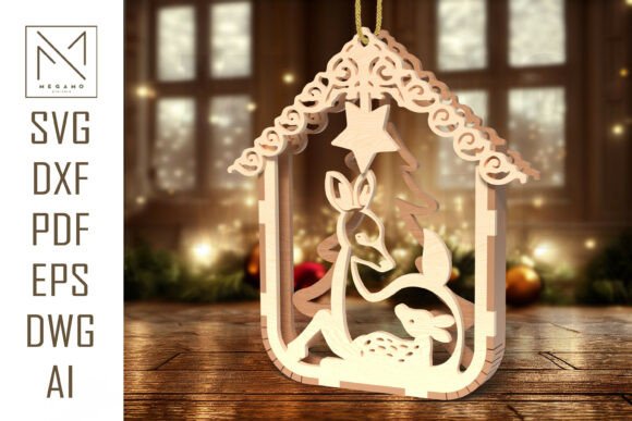 Deer Family Christmas Ornament SVG for Laser Cutting & Winter Amp Projects