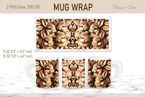 Easter Wood Bunny Mug Wrap Sublimation
