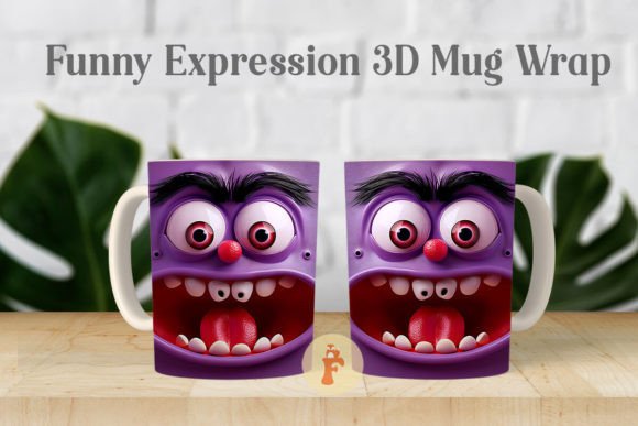 Funny Expression 3D Mug Wrap PNG Graphics for Crafts