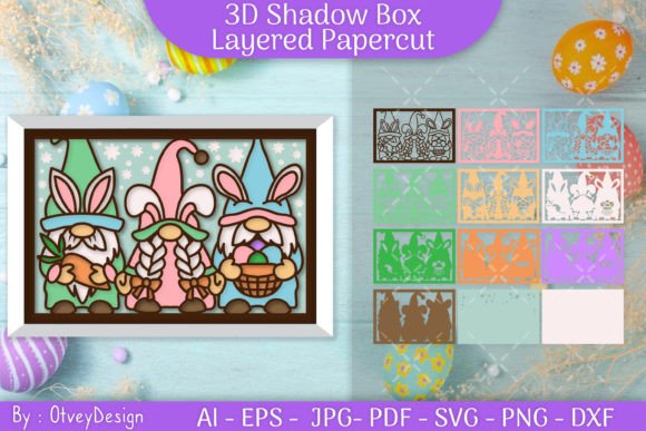 Gnome Easter 3D Shadow Box Layered Graphics for Crafts