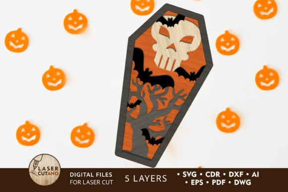 Halloween Coffin with Skull: Laser Cutting & Autumn Amp Review
