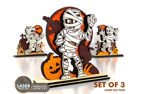 Halloween Mummy Figurines Set of 3: Laser Cutting for Autumn Amp Creators