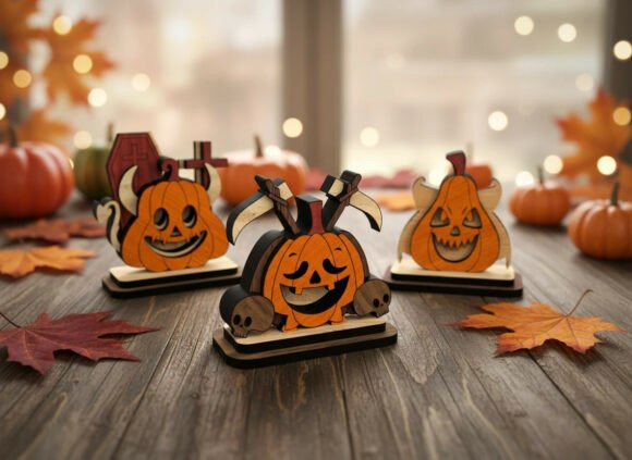 Halloween Pumpkin Figurines SVG Set for Laser Cutting in Autumn Amp Campaigns
