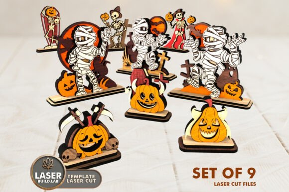 Halloween Wooden Figurines Bundle for Laser Cutting and Autumn Amp Creations
