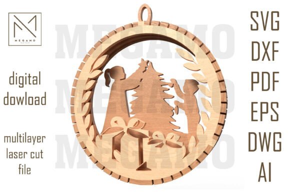 Kids Decorating Tree SVG: A Festive Laser Cut Design for Winter Amp Projects