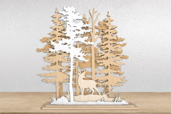 Layered Forest Deer Wooden Decor SVG