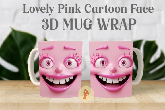 Lovely Pink Cartoon Face 3D Mug Wrap Graphics and Crafts