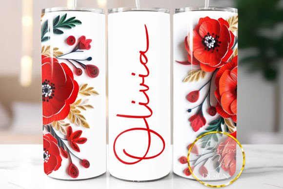 Personalized Tumbler PNG Red 3D Flowers Graphics and Crafts Review