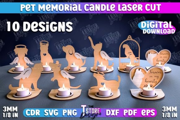 Pet Memorial Candle Holder Bundle Design for Laser Cutting Stands