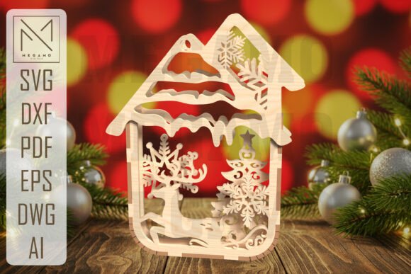 Reindeer House Ornament SVG: A Festive Laser Cut Design for Winter Amp Branding