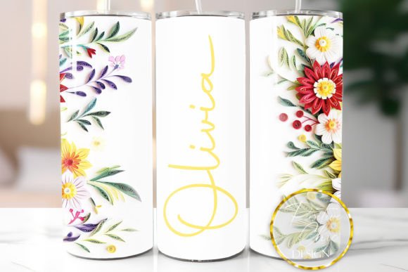 Reviewing Name Tumbler PNG 3D Flowers Sublimation