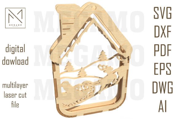 Santa Sleigh House Ornament SVG: A Festive Laser Cutting Design for Winter Amp Campaigns