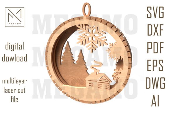 Snowflake Cabin Ornament SVG: A Winter Amp Laser Cutting Design for Content Creators