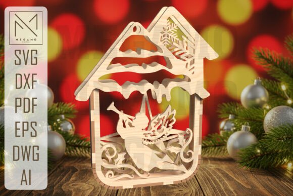 Trumpet Angel Ornament SVG: A Laser-Cut Winter Amp for Professional Branding