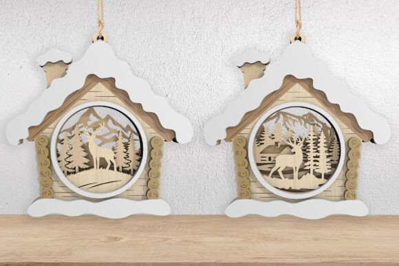 Winter Reindeer House Ornament SVG Bundle for Laser Cutting & Signs